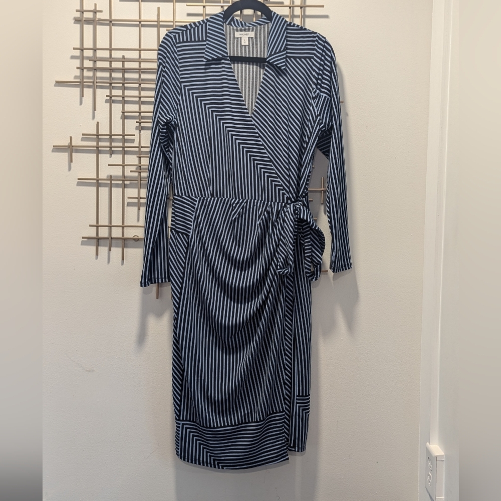 Nine West Navy and White Striped Midi Dress